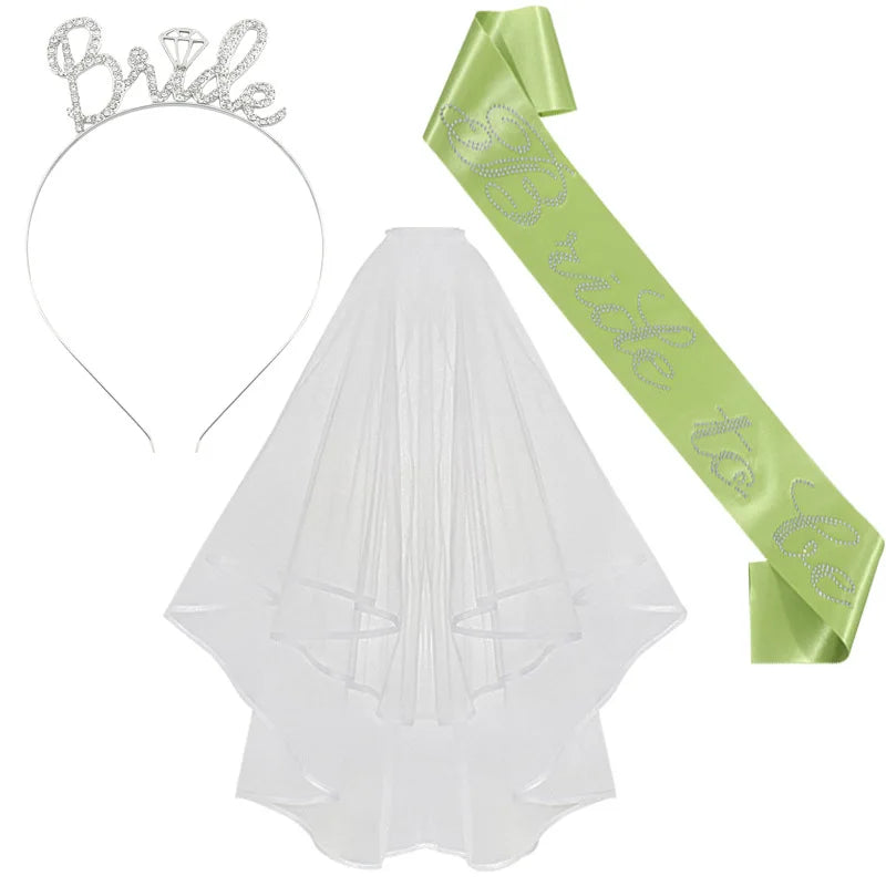 3-piece Set Bride to Be Crown Headband Shoulder Strap Wedding Veil Set for Bridal Shower WB007