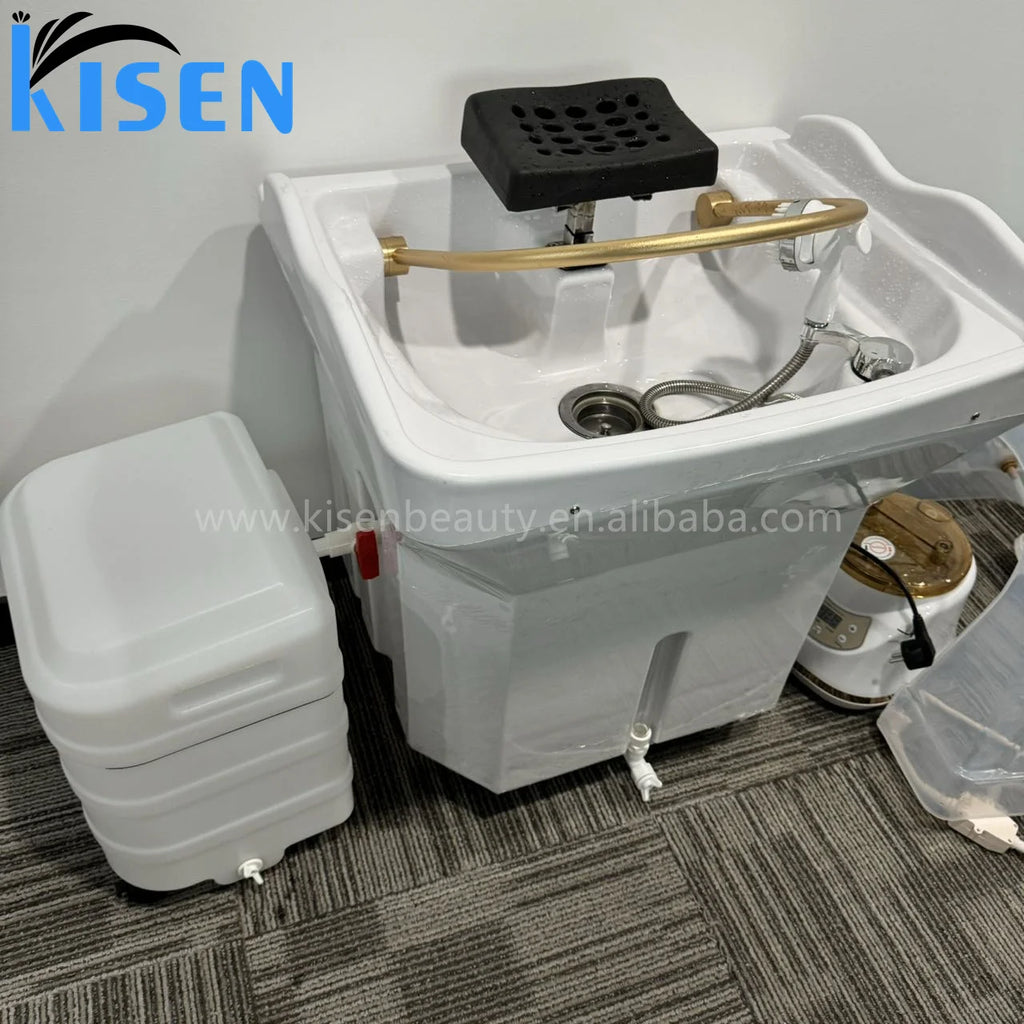 Kisen 2024 New Arrival High Quality Cheap and Hot Sale Barbershop Salon Furniture Hair Washing Sink Shampoo Basin with Tanks