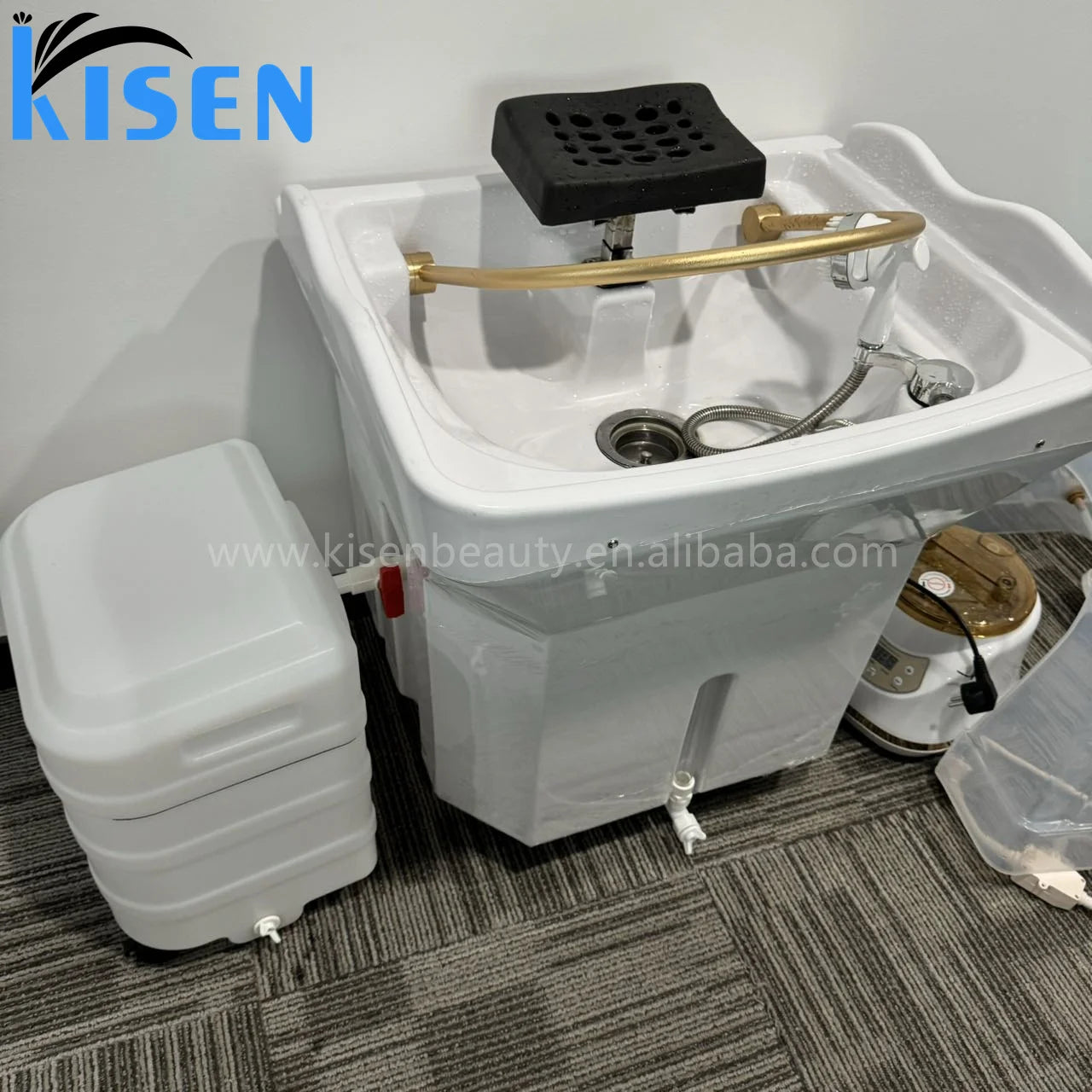 Kisen 2024 New Arrival High Quality Cheap and Hot Sale Barbershop Salon Furniture Hair Washing Sink Shampoo Basin with Tanks