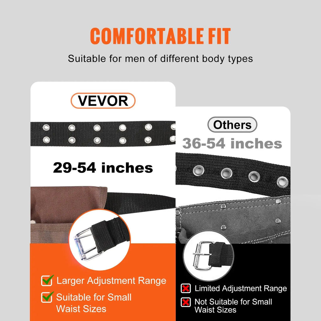VEVOR Tool Belt, Adjusts from 29 Inches to 54 Inches, Polyester Heavy Duty Tool Pouch Bag, Detachable Tool Bag
