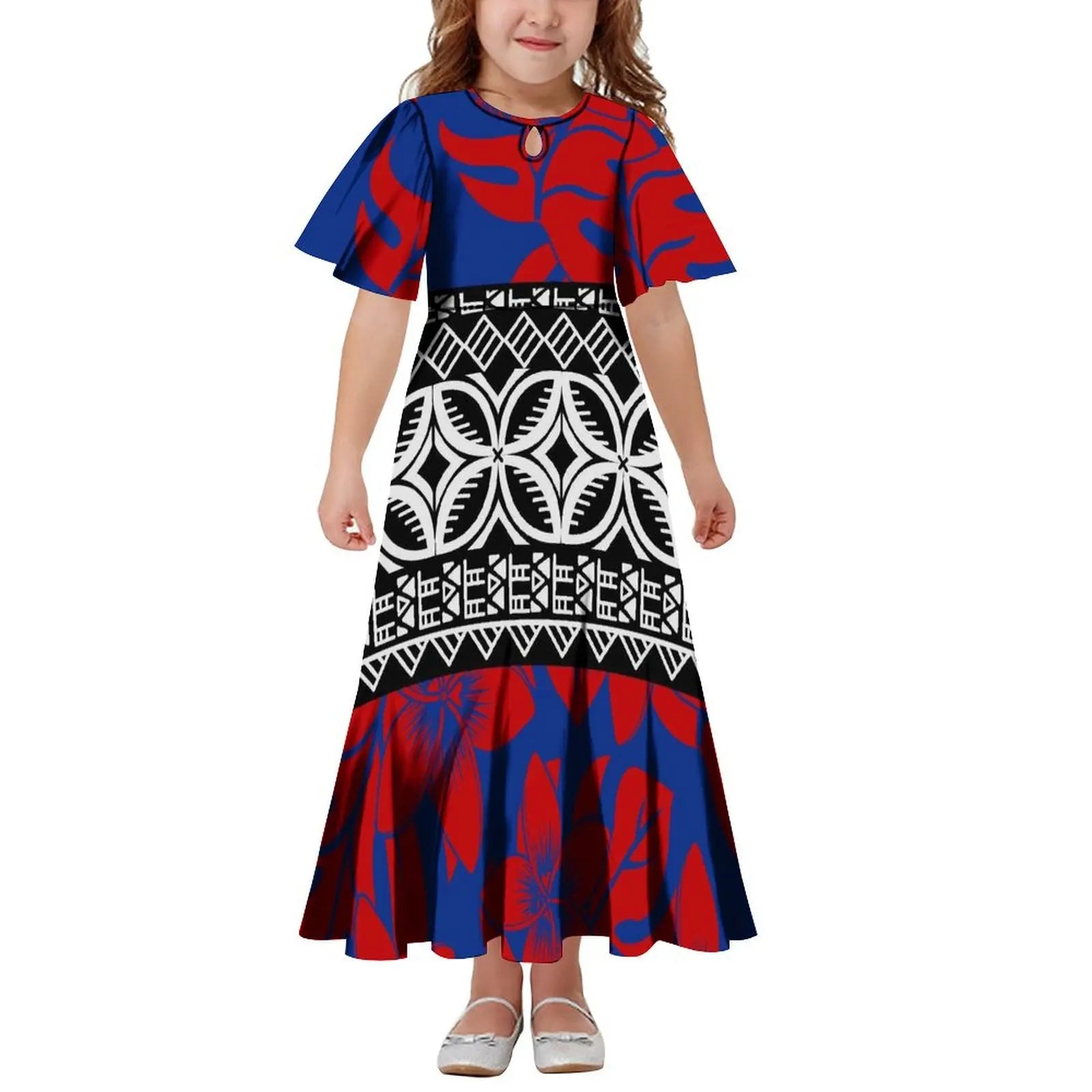 New Hawaiian Style Drop Collar Design Baby Girls Long Dress Children Size in Dresses Fit Flare Toddle Girls Dresses for Kids