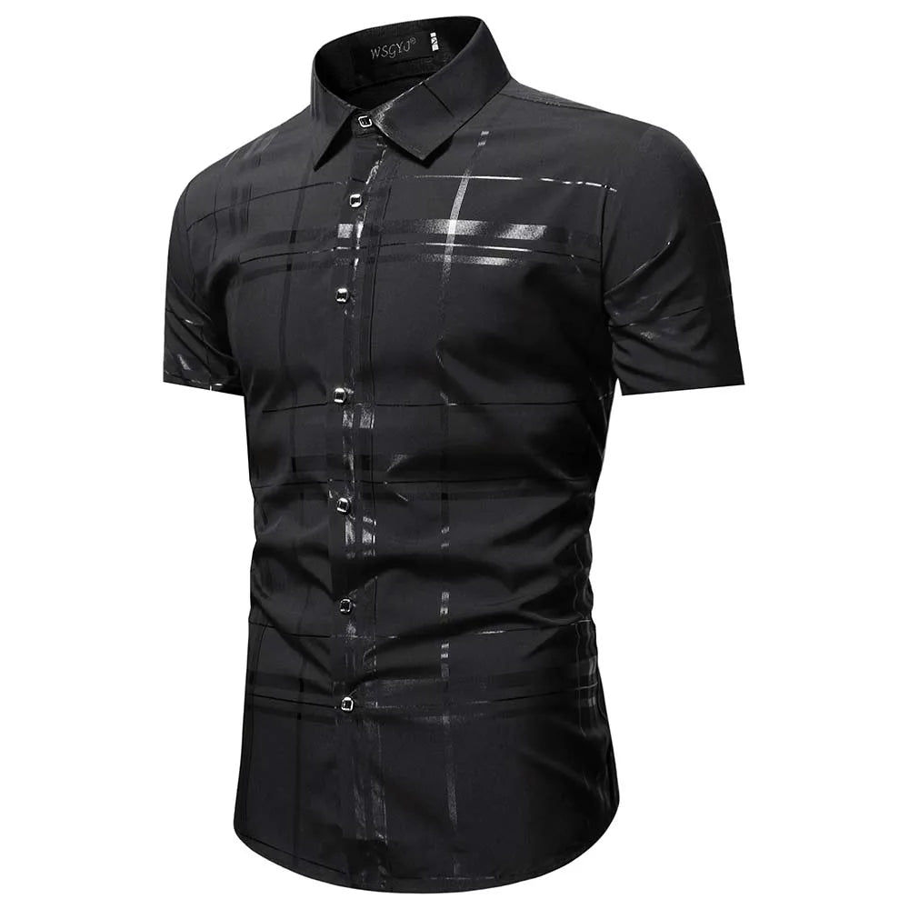 Summer Business Social Chemise Homme Casual Party Short Sleeve Striped Shirt Men Dress Luxury Button Up Fashion Mens Clothes