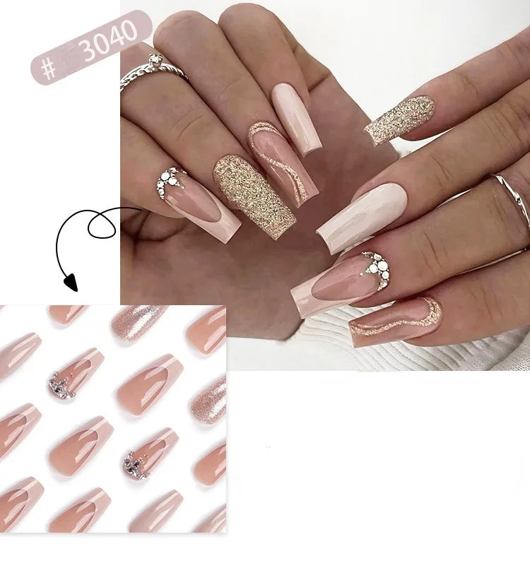 Dropshipping 24 Pcs French Style Romantic Art Acrylic Press on Nails Artificial Fingernails Candy False Nails Dating  Party 2792