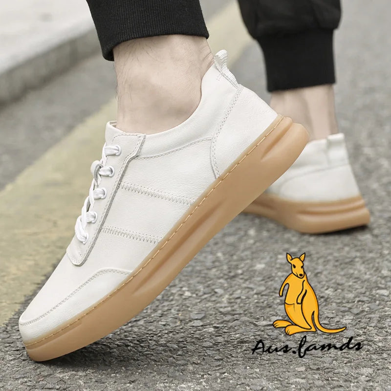 Men's Sporty High Top Casual Athletic Shoes Cowhide Genuine Leather Lining Stylish Rubber Outsole Waterproof Spring Winter
