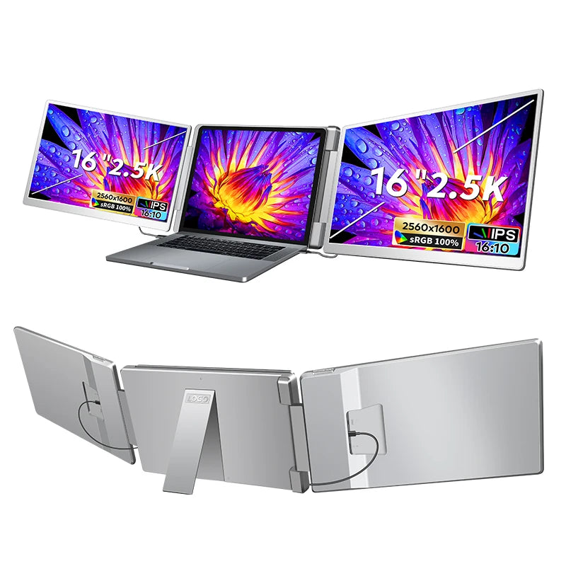 Triple Portable Monitor for Laptop Screen Extender HD Three Monitor 16'' 2560P IPS Display