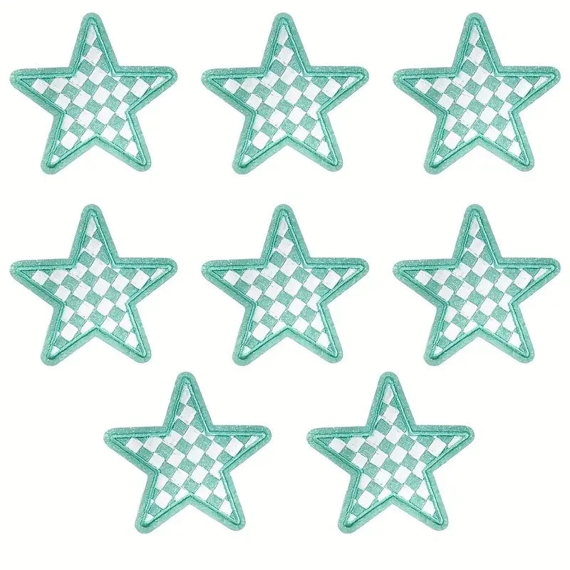 8 Pcs Glitter Star Iron on Patch Set Checkered Sequin Applique Embroidery DIY Badge for Clothes Backpack Hat Jacket Decor