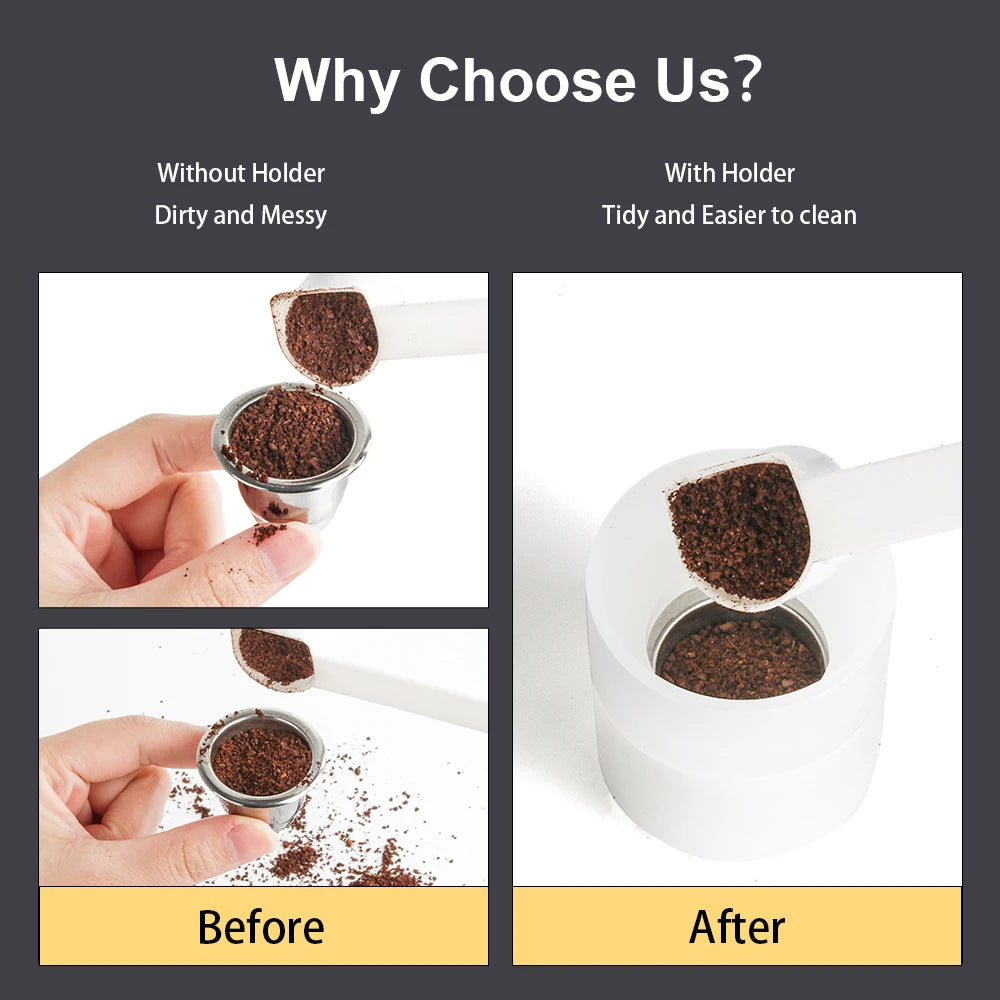 Icafilar Reusable Coffee Capsule Pod for Nespresso Stainless Steel Espresso Crema Coffee Filter Aluminum Foils Lid Tamper Dosing