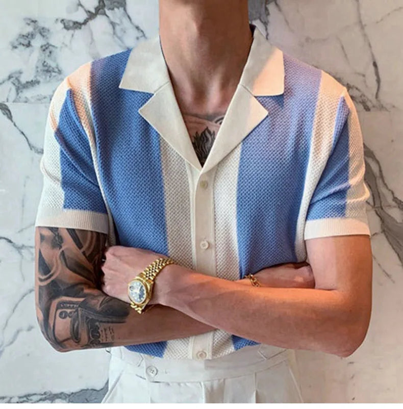 Mens Summer Short Sleeve Polo Shirts Knitted Business Formal Office Luxury Style Clothes Slim Shirts Male