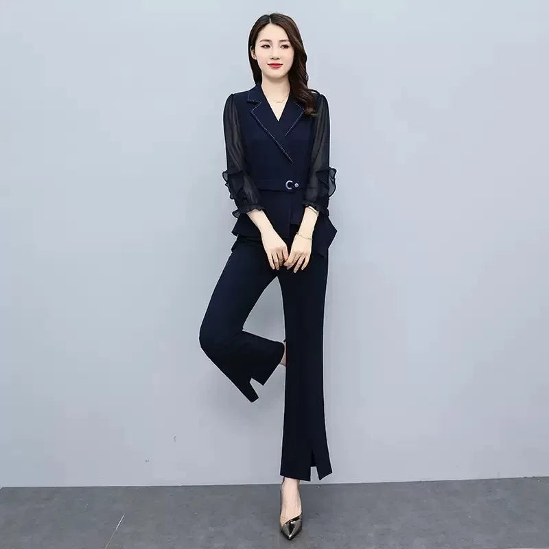 YiXin 2 Piece Set Women Spring 2023 Oversized Casual Fashion Elegant Top Blouse Wide Leg Pants Two Piece Set Women Clothing