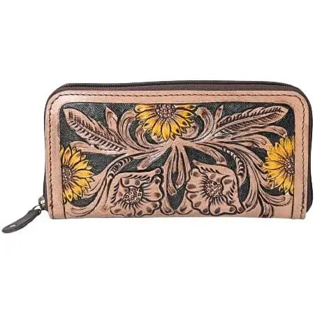 Luxury Hand Tooled Cowhide Leather Bifold Wallet for Women RFID Blocking Western Purse