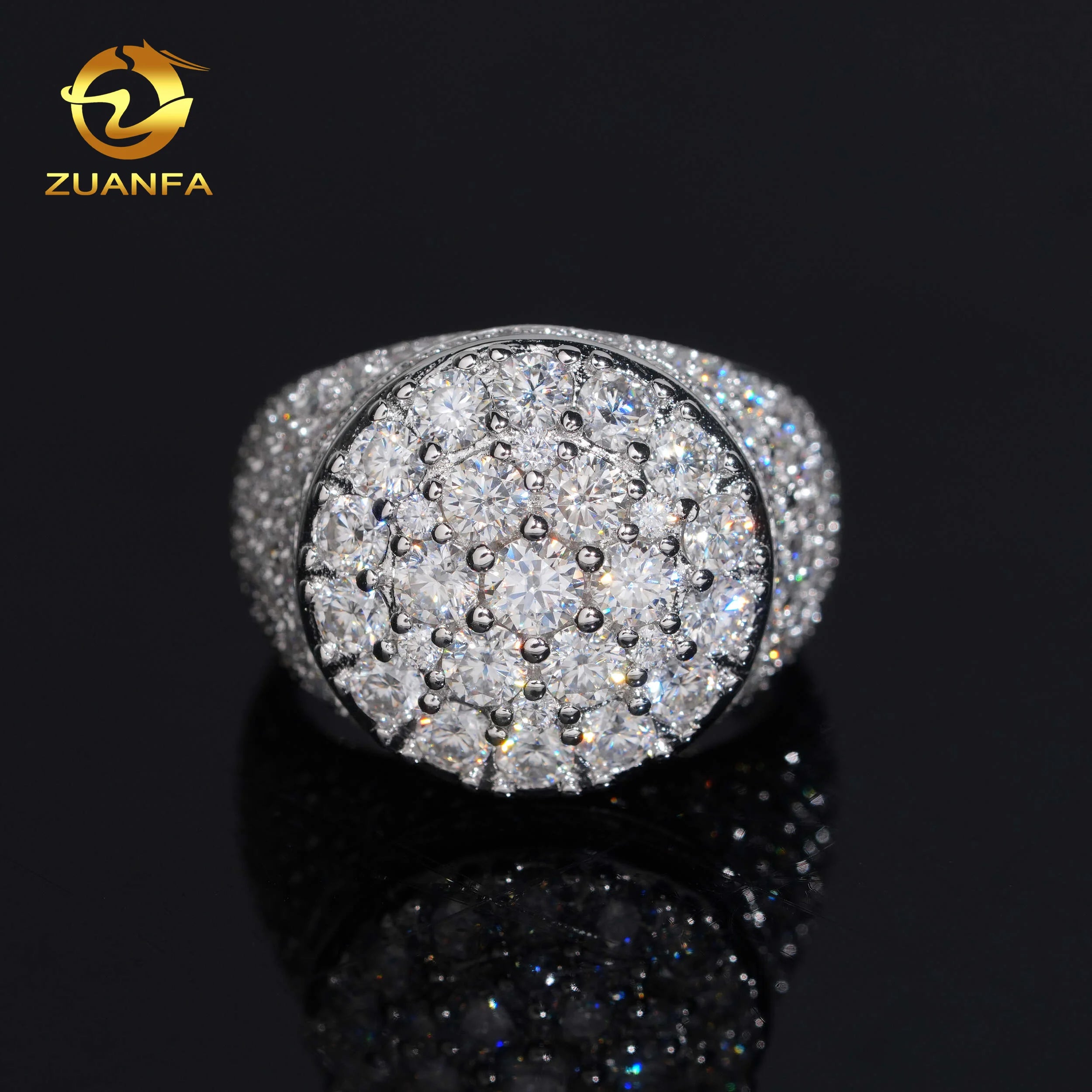 USA Local Stock RTS Hot Sale Custom Hip Hop Moissanite Rapper Jewelry VVS Moissanite Iced Out 925 Silver Rings Diamond Men Ring