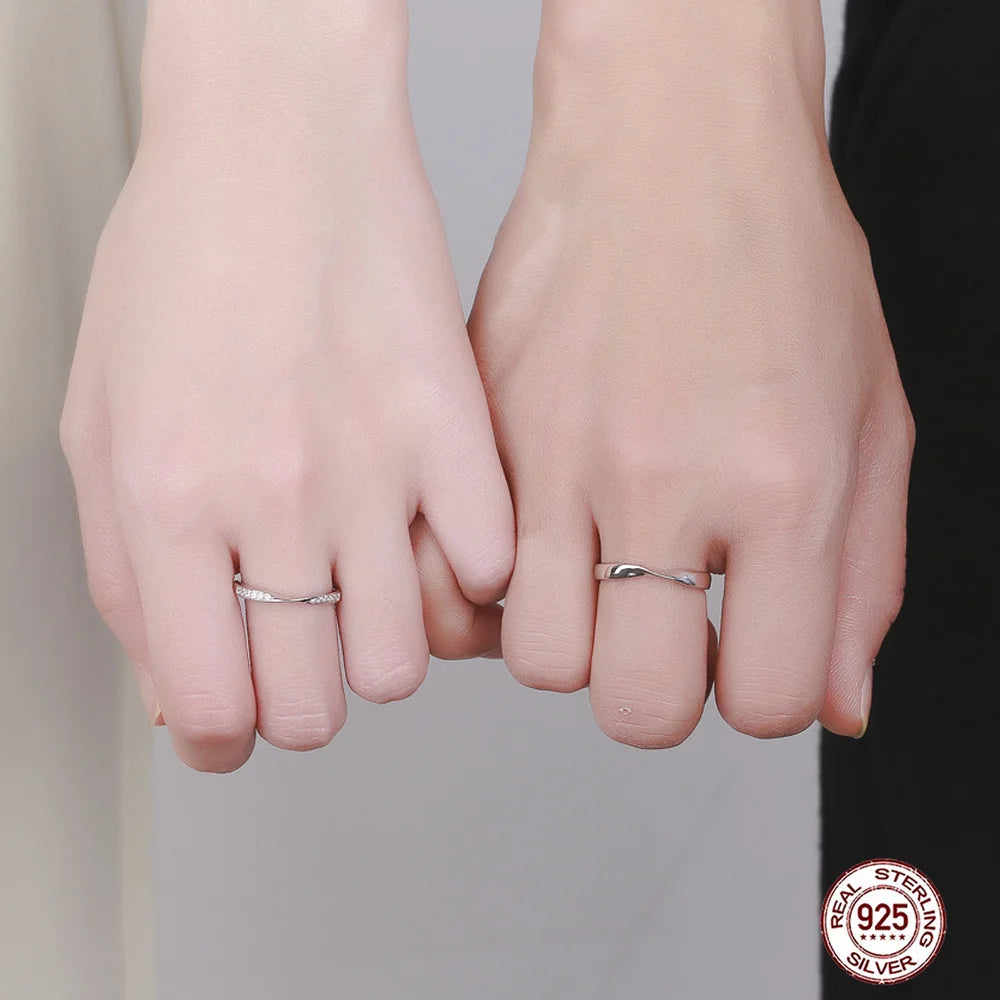 Trendy Fashion Real Pure 925 Sterling Silver Couple Rings for Propose Engagement Wedding Anniversary Jewelry Gift