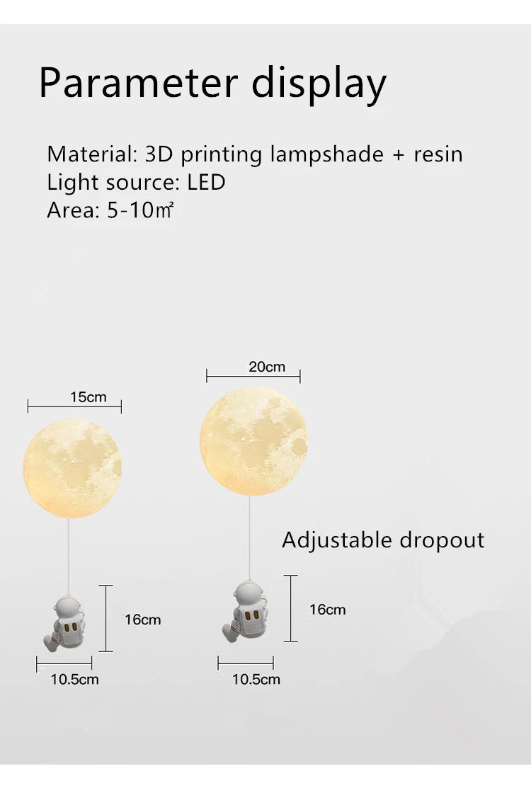 Lunar Wall Lamp Nordic Creative Astronaut Children's Room Lamp Bedroom Bedside Lamp Cartoon Boy Girl Background Wall Lamp