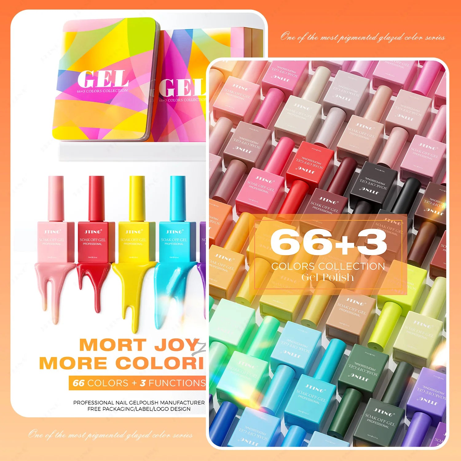 JTING Free Gift 66Colors Gel Nail Polish Collection Free Top Base Coat High Quality Pigment Salon Professional Gel Polish Set