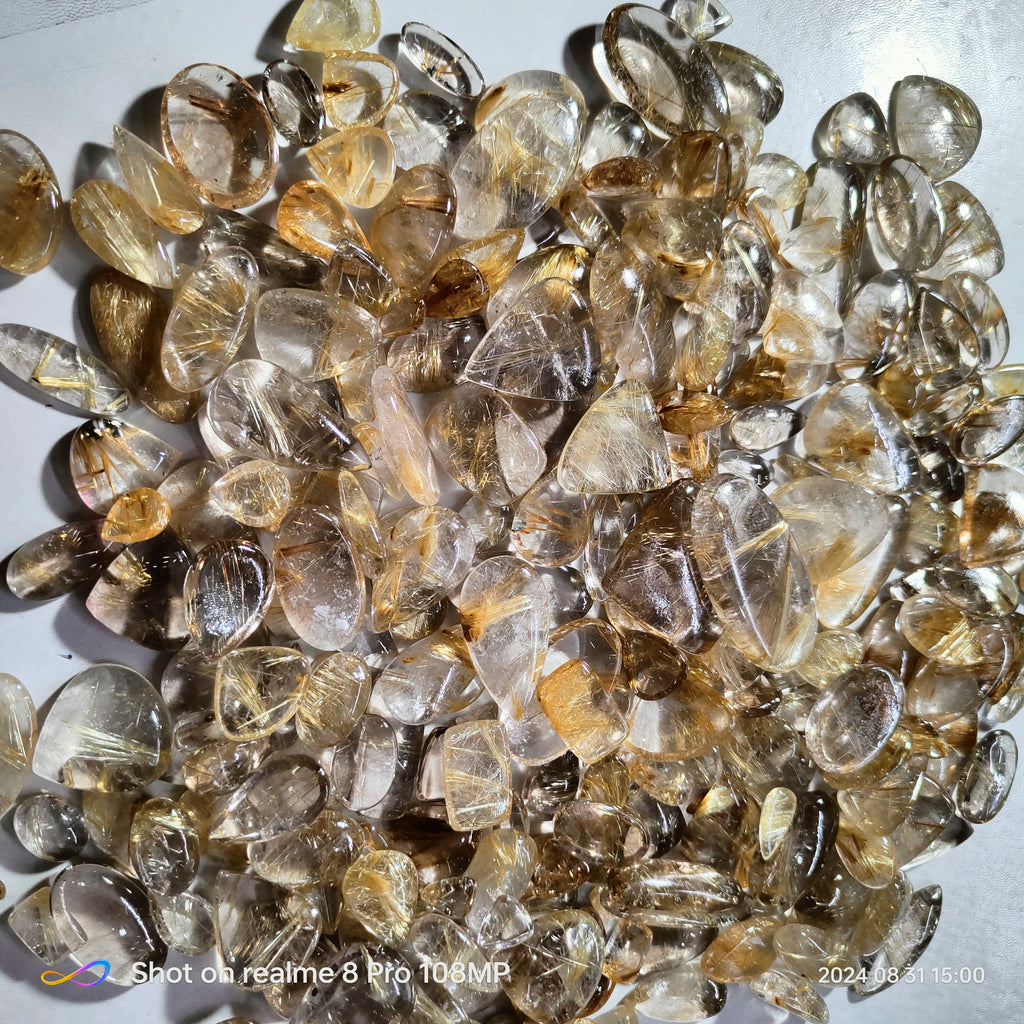 Wholesale 100pcs Love-Themed Natural Rutile Quartz Cabochons Loose Gemstones for Jewelry & Home Decor Perfect Souvenirs & Gifts