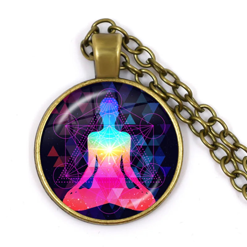 New Arrival 7 Chakra Reiki Healing Necklace Buddha Yoga Meditation Pendant Spiritual Hope Jewelry Chain Statement Necklace Gift
