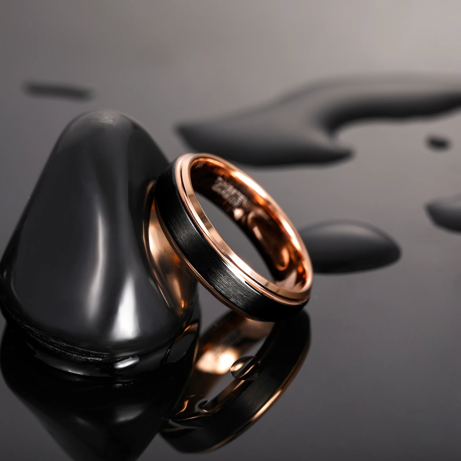 OAHLAN Fashion Jewelry 6/8mm Brushed Rose Gold and Black Tungsten Carbide Rings for Men Women Anti Rust Wedding Engagement Bands