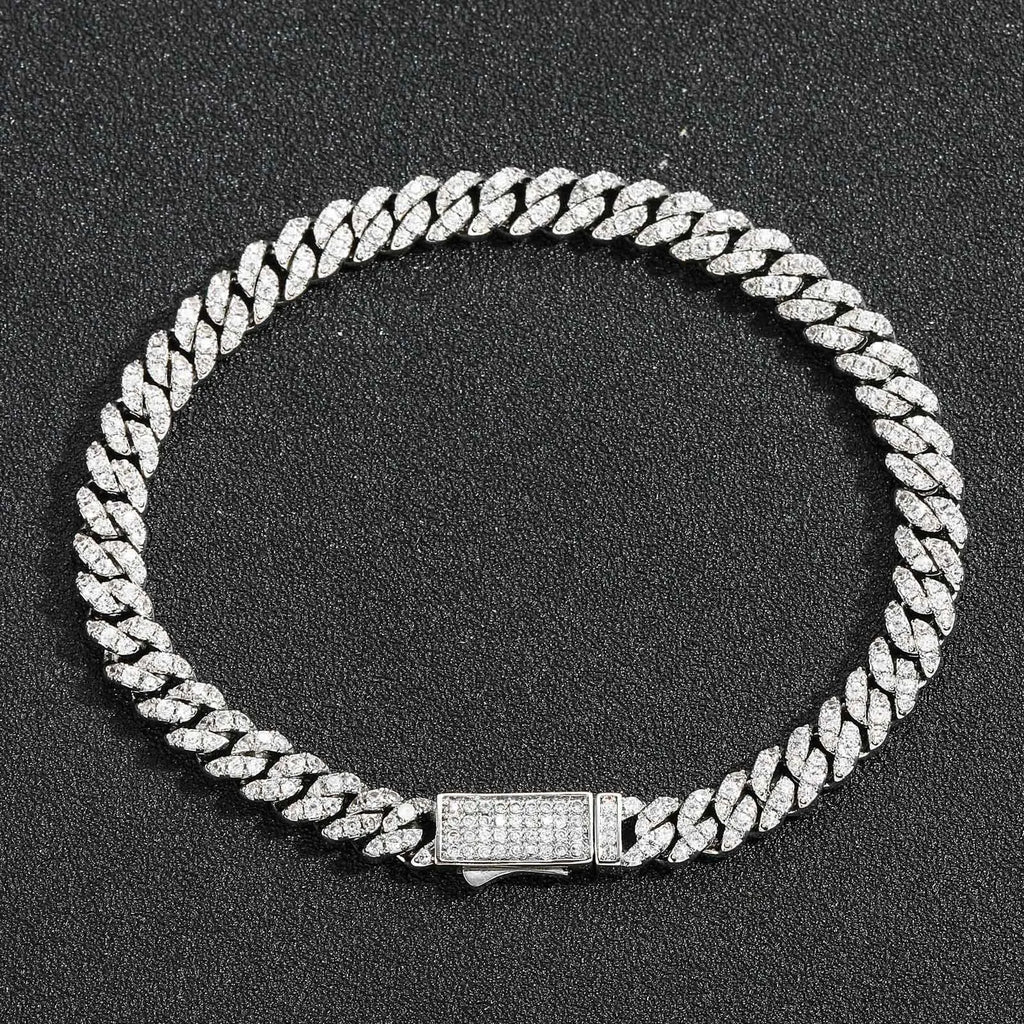 BES 6MM Hip Hop Bracelet Cuban Chain Spring Buckle Single Row Zircon Cuban Bracelet for Men Hip Hop Jewelry