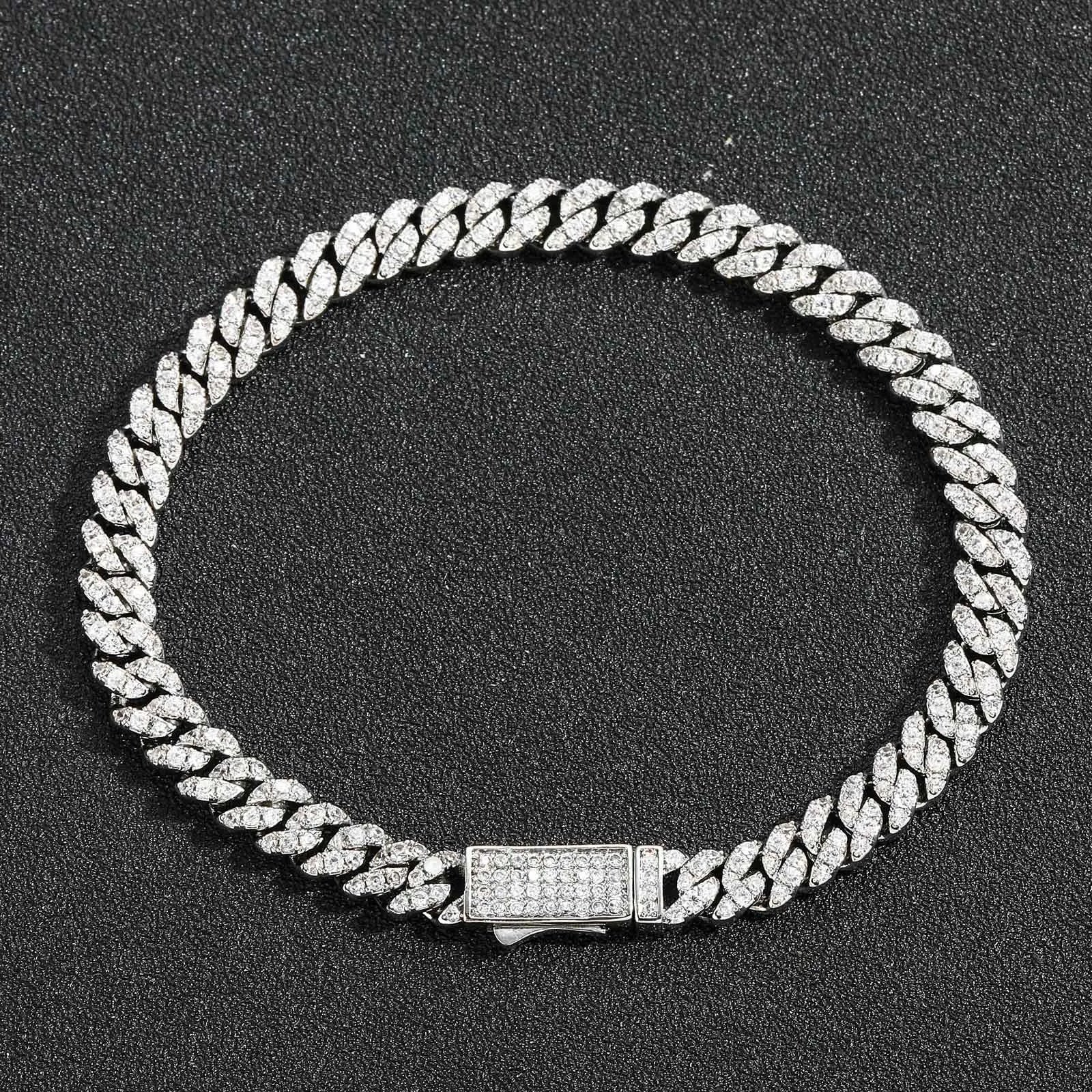 BES 6MM Hip Hop Bracelet Cuban Chain Spring Buckle Single Row Zircon Cuban Bracelet for Men Hip Hop Jewelry