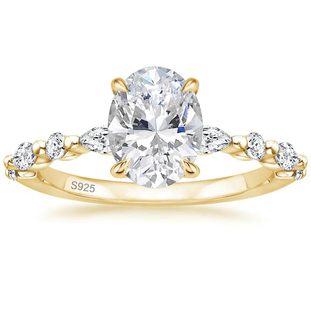 OAHLAN Women's 925 Sterling Silver Engagement Ring Oval Cut Cubic Zirconia Solitaire Halo Promise Ring Jewelry Fine Rings