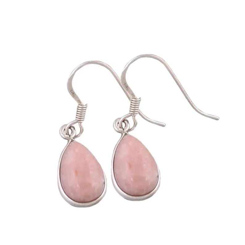 Designer Solid 925 Sterling Silver Natural Pear-Shaped Pink Opal Minimalist Drop Earrings for Wedding Party Gifts Unisex Good