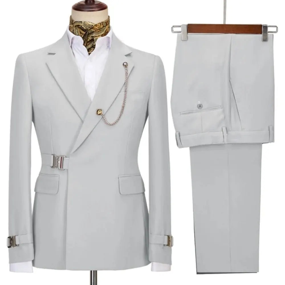 XS-5XL Men's Autumn and Winter Personalized Buckle Design Suit Fashion Business Casual Suit Set Two Piece