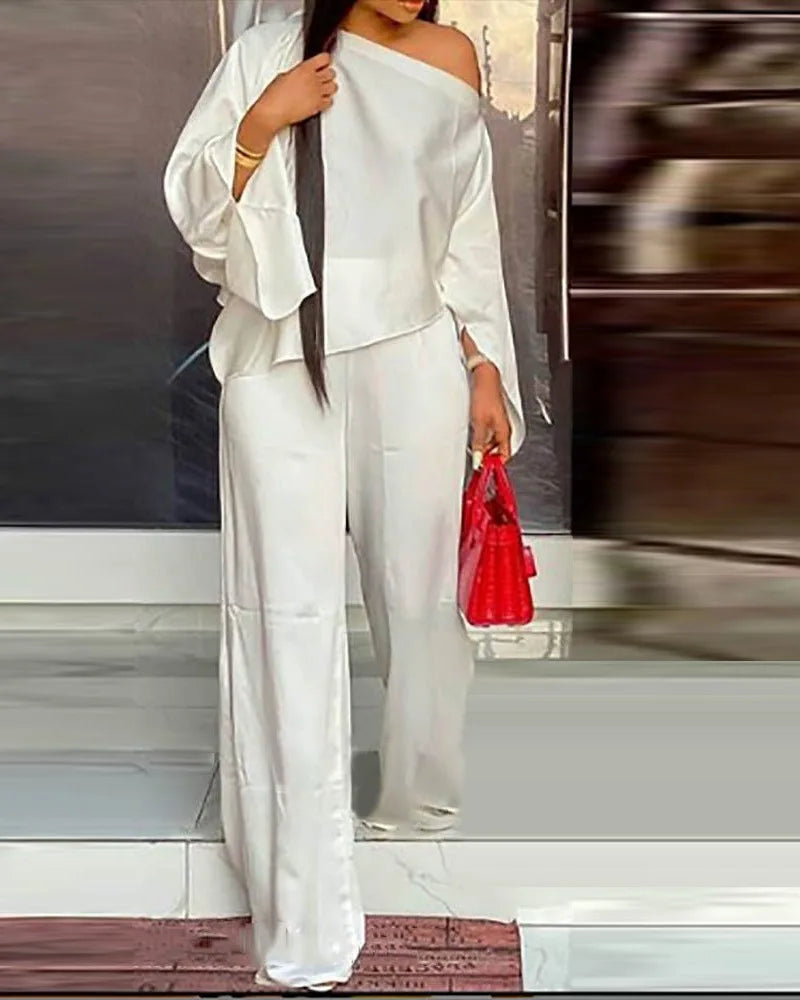 Boutique Wholesale 2026 Autumn New Fashionable Casual Shirt Cotton Wide Leg Pants Women's Set