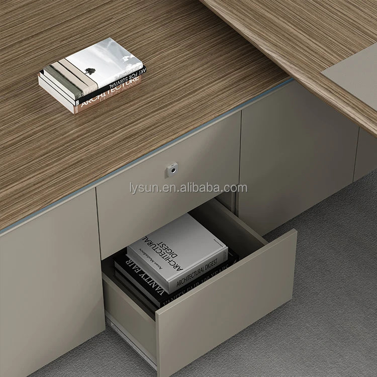 Luxury L-Shape MDF Wood Executive Office Desk with Side Cabinet Modern Design for Office Building Boss CEO Managers