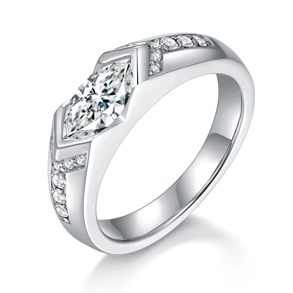 Ruizuan Jewellery Making Supplies 1ct 925 Sterling Silver Moissanite Rings Bezel Setting Round Trendy Men