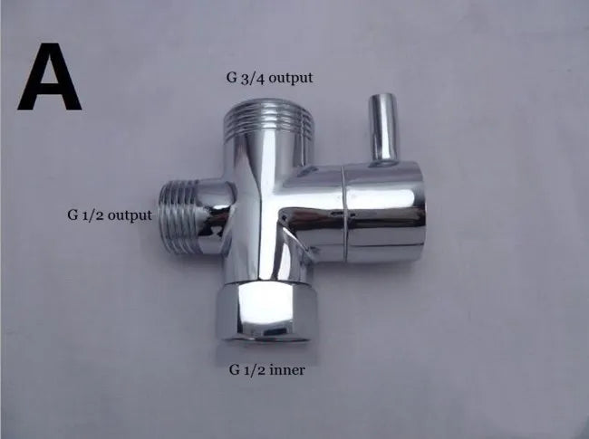 G1/2 Black Water Divider One-in-two-out Three-Way Shower Faucet Valve Adapter Hot Cold Water Switch