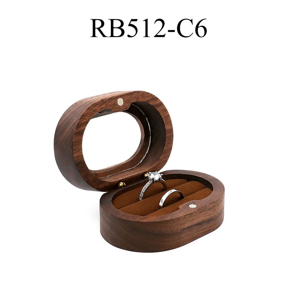 Luxury Customized Logo Engraved Your Name Natural Walnut Jewelry Storage for Rings Necklace Earrings Wooden Gift Box
