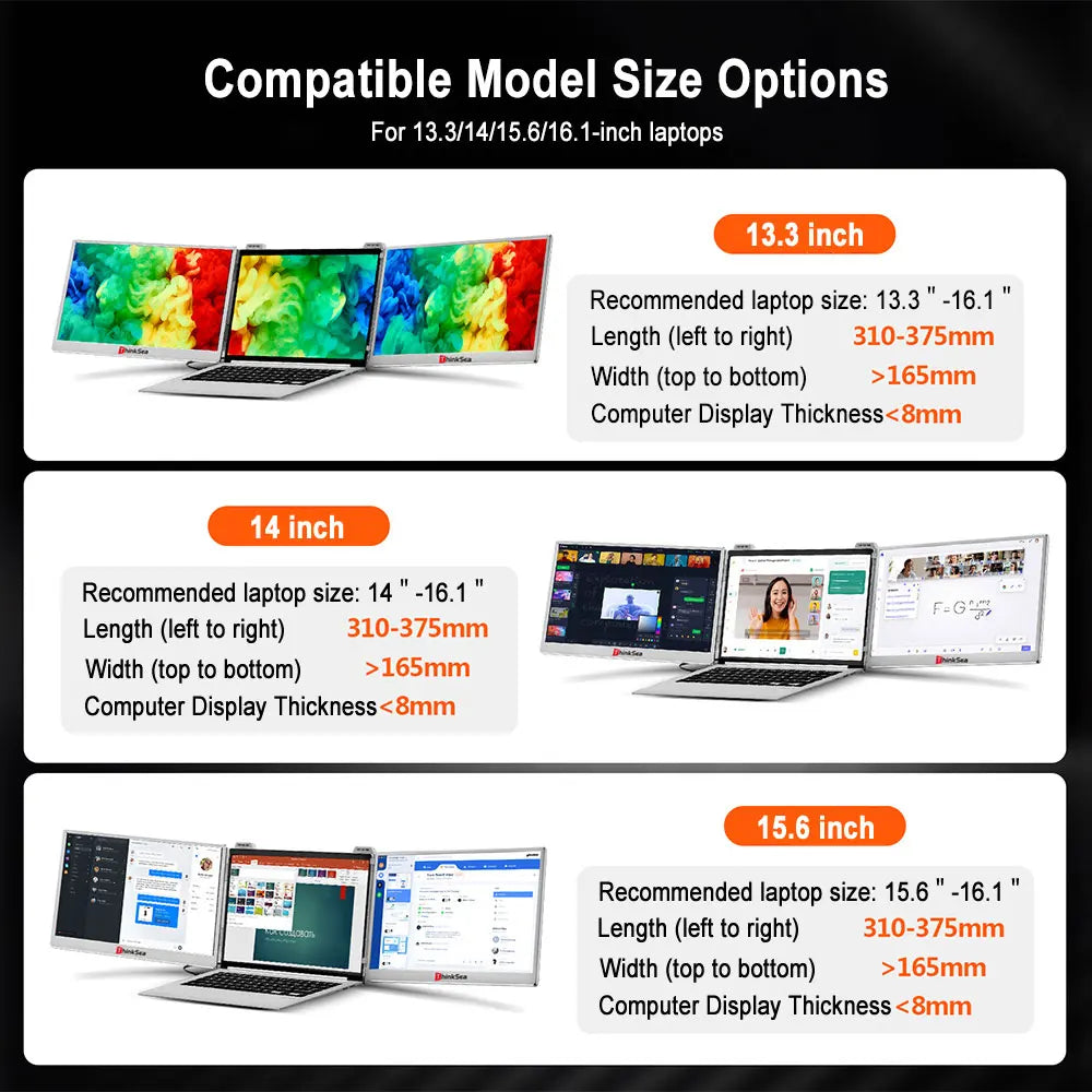 OEM/ODM Factory Portable 14 Inch Dual 1080P IPS Screen Monitors USB-C Triple Laptop Screen Extender for Laptop PC Mobile