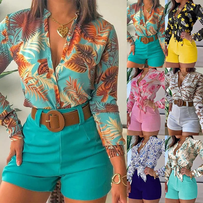 2piece Set Hot Style Plus Size Colorful Casual Button and Women Blouses Shirts