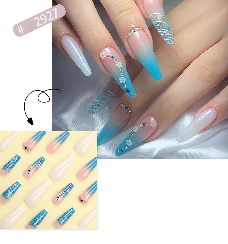 Dropshipping 24 Pcs French Style Romantic Art Acrylic Press on Nails Artificial Fingernails Candy False Nails Dating  Party 2792