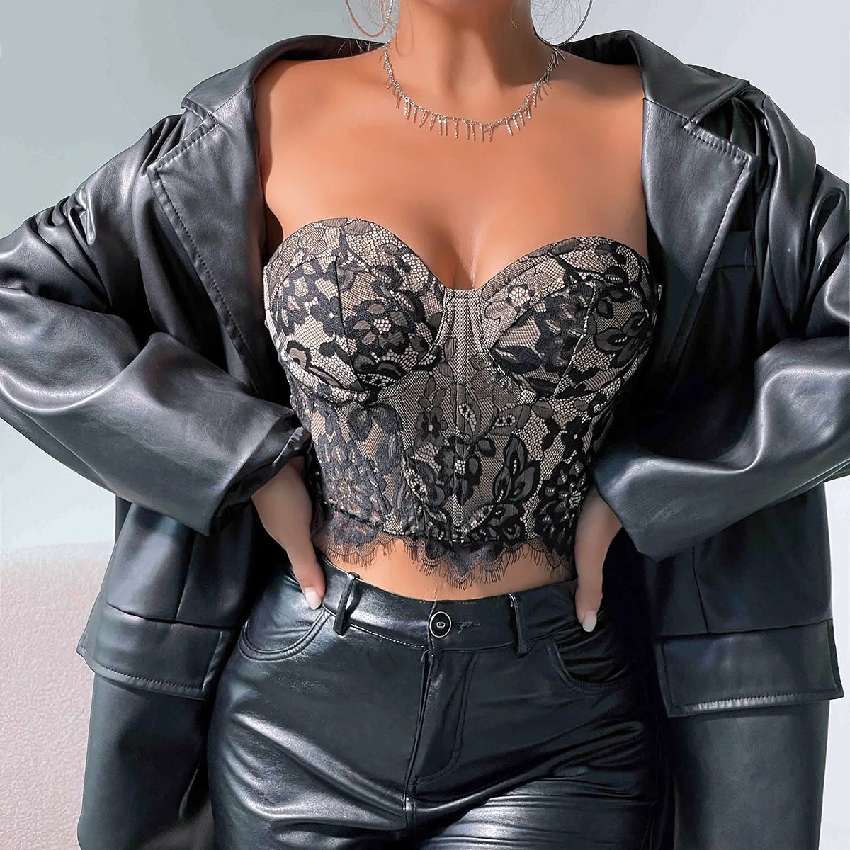 XS-L   European and American Women's Tops Sexy Lace Border Flower High-end Interior Strapless Vest