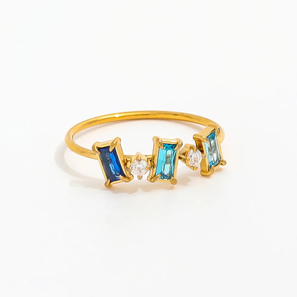 Joolim Women's Dainty Colorful Round Rectangle Zirconia Ring 18K Gold Plated Stainless Steel Jewelry Wholesale Non-Tarnish Rings
