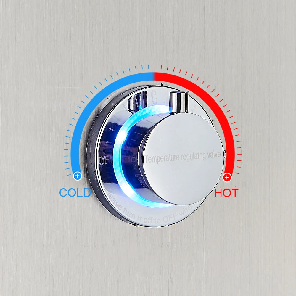 LED Shower Panel Waterfall Rain Digital Display Shower Faucet Set SPA Massage Jet Bathroom Column Mixer Tap Tower System