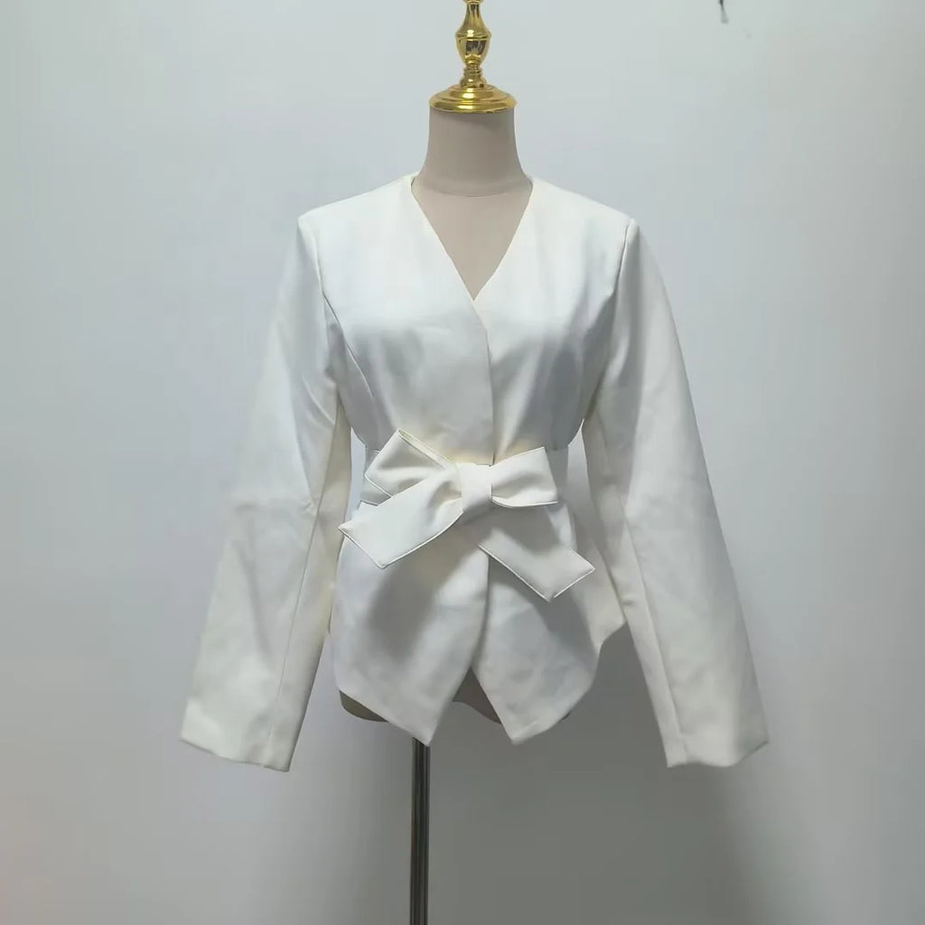AIMEISI Fashion Simple Solid Ribbon Elegant Women's Suits & Blazers Casual Long-sleeved Women's Jackets Women's Blazers