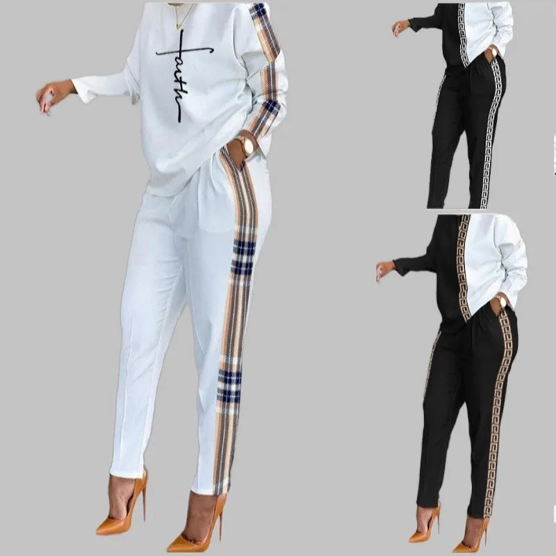 Spring Fall Clothes Ladies New Sports Jogger Printing Long Sleeve Loose t Shirt Trousers Women's Set Casual Two Piece Pants Sets