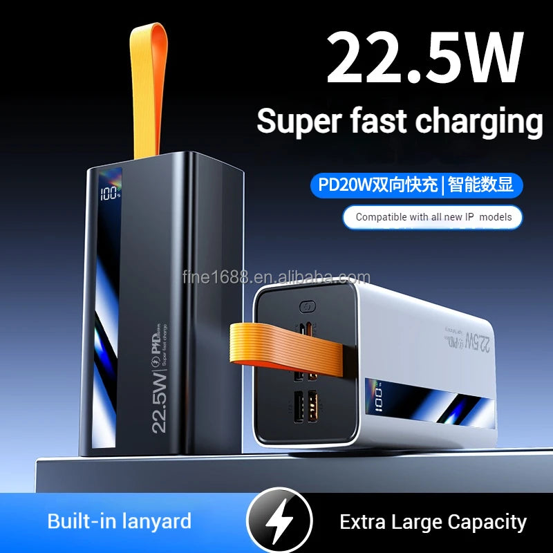 Portable Big Capacity 60000mAh Power Bank LED Digital Display 4USB Type-C & Micro USB Output PD 22.5W/20W Fast Charging