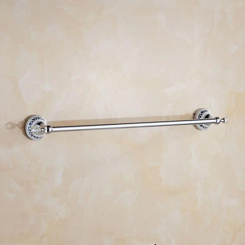 European Antique Blue and White Porcelain Chrome Finish Bathroom Hardware Set Silver&Crystal Towel Rack Bar Hook Basket Rack 5