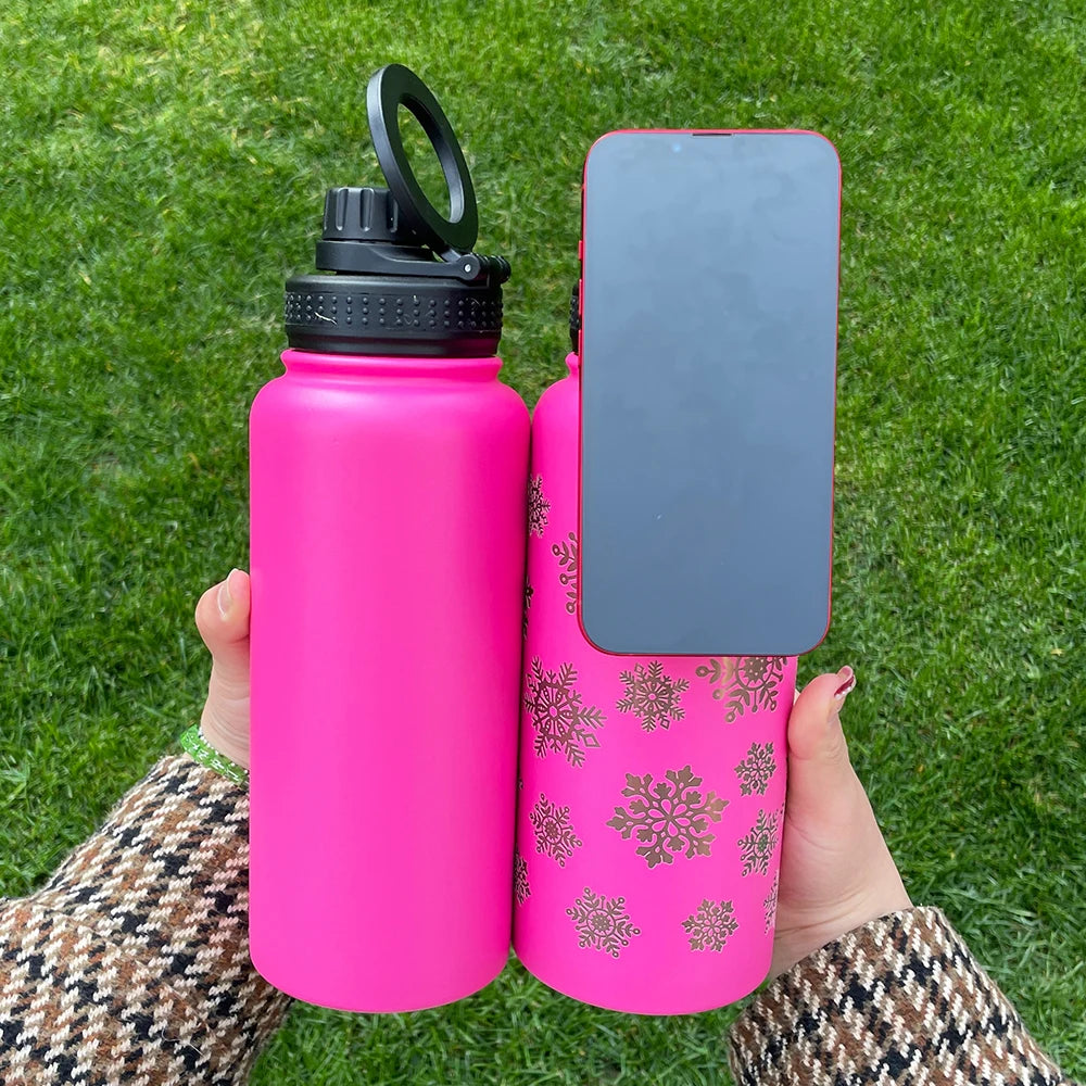 1 Pack USA Warehouse RTS Rose Red Copper Plated 32oz Stainless Steel Water Bottle with Magnetic Rings for Laser Engrave