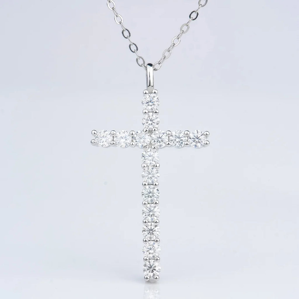 Xingyue Wholesale Jewelry Rhodium Plated 925 Sterling Silver Moissanite Diamond Cross Charms GRA Certified Link Chain Necklace