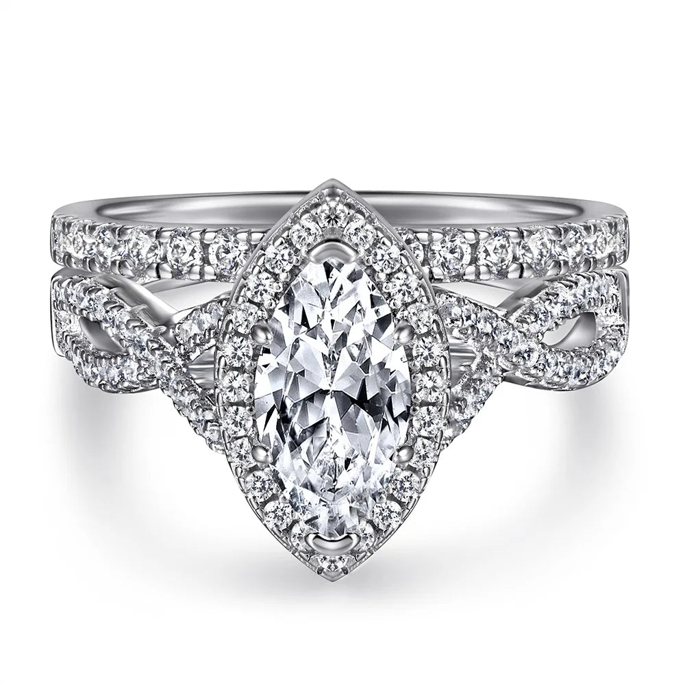 Wedding Ring Set Three-Piece Heart Pattern Engagement Jewelry Women's S925 Sterling Silver Rings