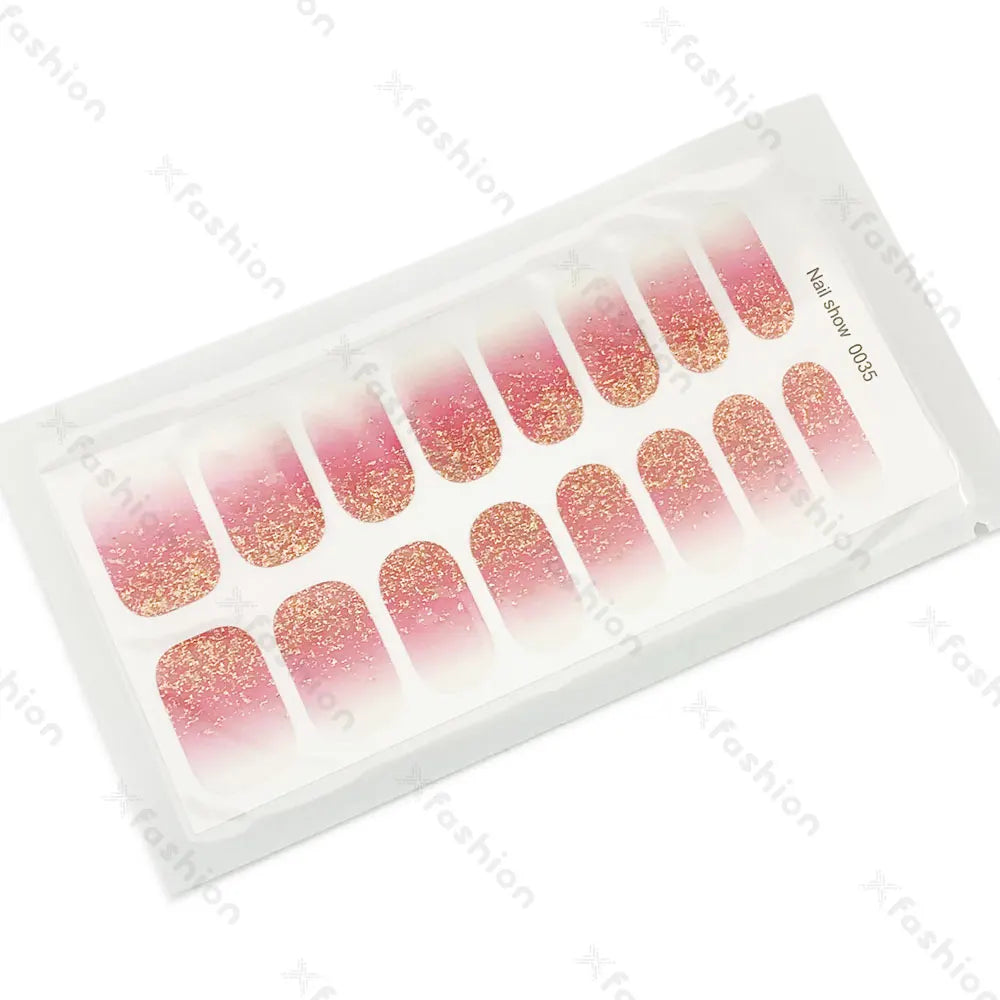 Hot Sale 16 Tips Solid Color Semi-Cured Gel Nail Stickers UV Light Durable Waterproof Long-Lasting Gel Nail Stickers Wholesale