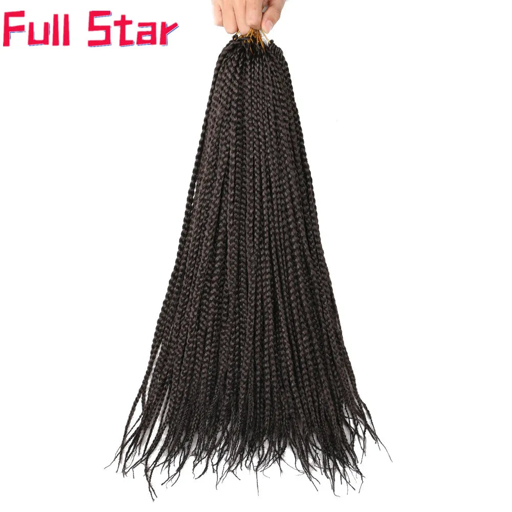 Full Star 3X Small Box Braids 14” 18” Synthetic Hair 80 g Crochet Braids 22 Strands/Pack for Women Ombre Brown Black Color