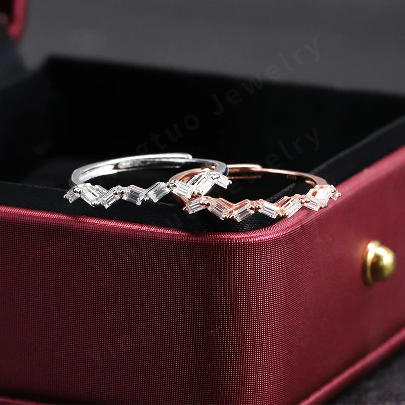 Women's S925 Sterling Silver Wedding Jewelry Moissanite Engagement Ring and Baguette Rings Passes Moissanite Tester for Gift