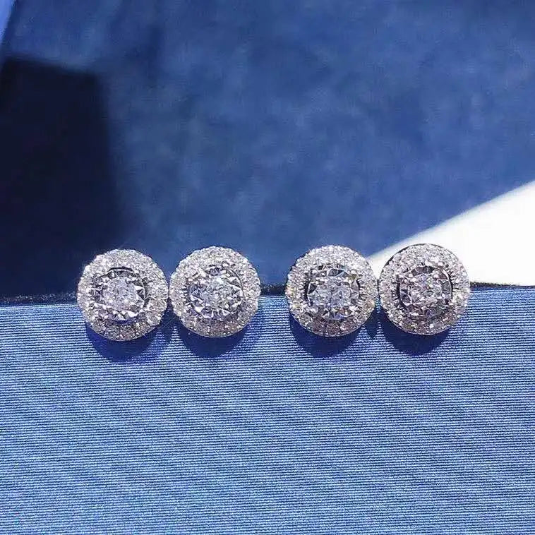 Wholesale High Quality Fashion Wedding Accessories Jewelry Natural Round Diamond 18K Pure Earring Stud