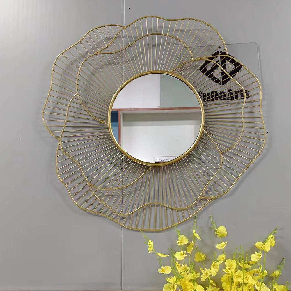 76X72CM  Large Metal Flower Art New Wall Bedroom Makeup Mirrors Bathroom Home Decor Luxury Frame House Hanging Dropshipping DDP