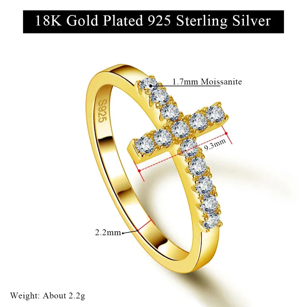 Cross Moissanite Ring in 925 Sterling Silver 18K Gold Plated, Fashion Statement Jewelry for TikTok Live Wholesale